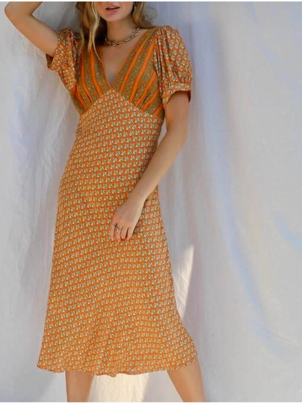 Jen’s Pirate Booty Daydream Daisy Circle Dress Desert Flame Orange Floral Midi S